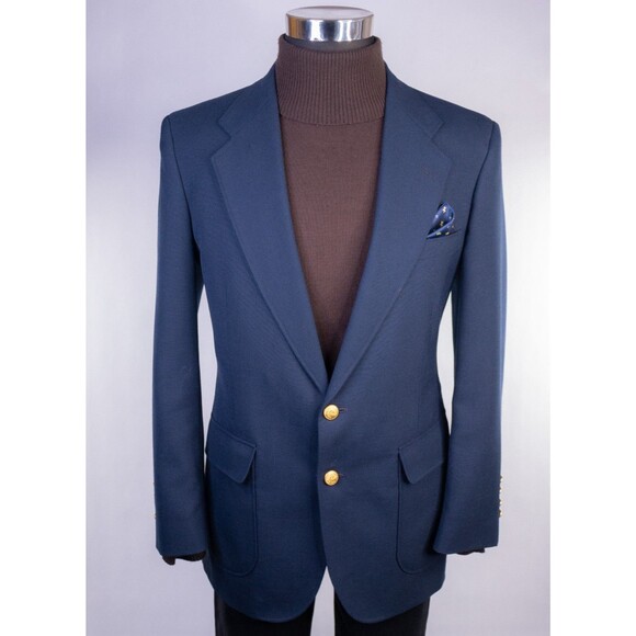 Stanley Blacker Blazer Mens Navy Blue Gold Button Suit Jacket Coat Size 40 R - Picture 2 of 14
